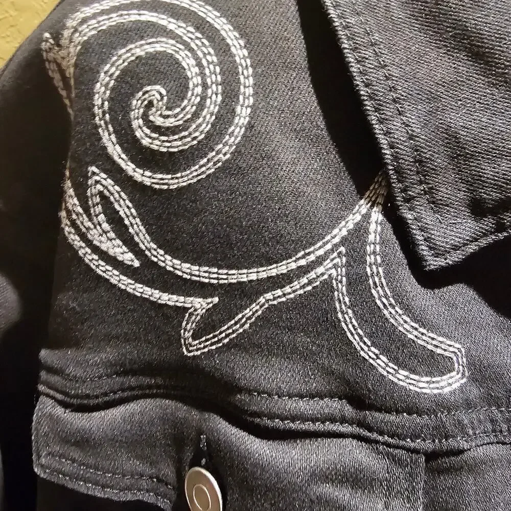 Cato S 26/28 Black Denim Jacket Embroidered Western Boho Y2K Revival Cowgirlcore - Picture 7 of 15